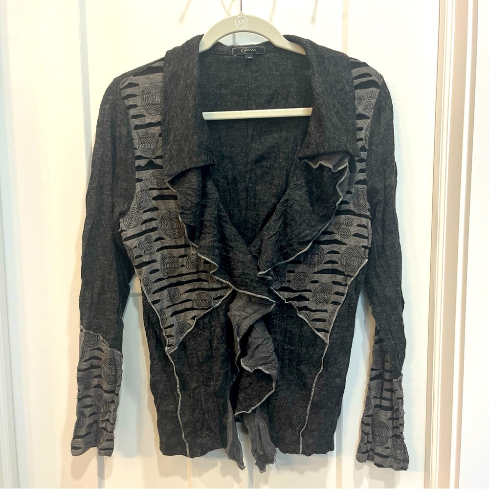 Cativa Wearable Art Ruffle Cardigan Women’s Medium‎ Art to Wear Eclectic Casual